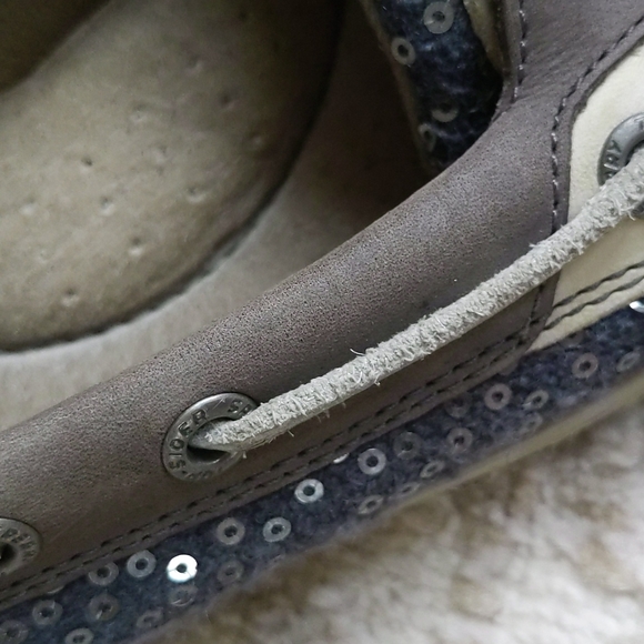 Sperry Top-Sider Sequin Leather Moccasin Shoes 6.5M Tan Gray - Picture 7 of 16